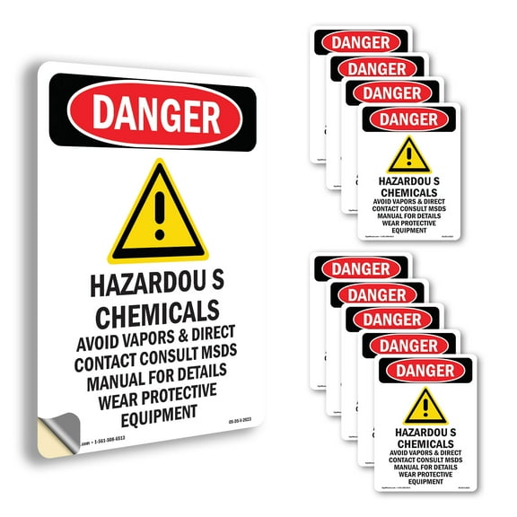 GHS Hazardous Chemicals OSHA Danger Vinyl Decal Label 7 Inch x 5 Inch - 10 Pack