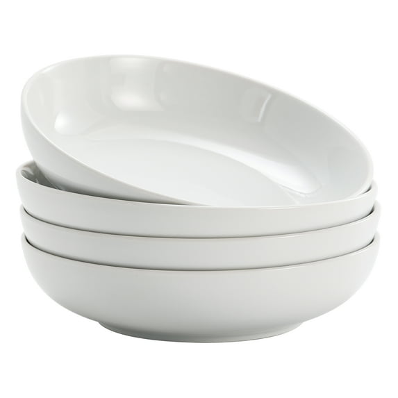 Bico White Porcelain Ceramic 33oz Dinner Bowls, Set of 4, for Pasta, Salad, Cereal, Soup & Microwave & Dishwasher Safe