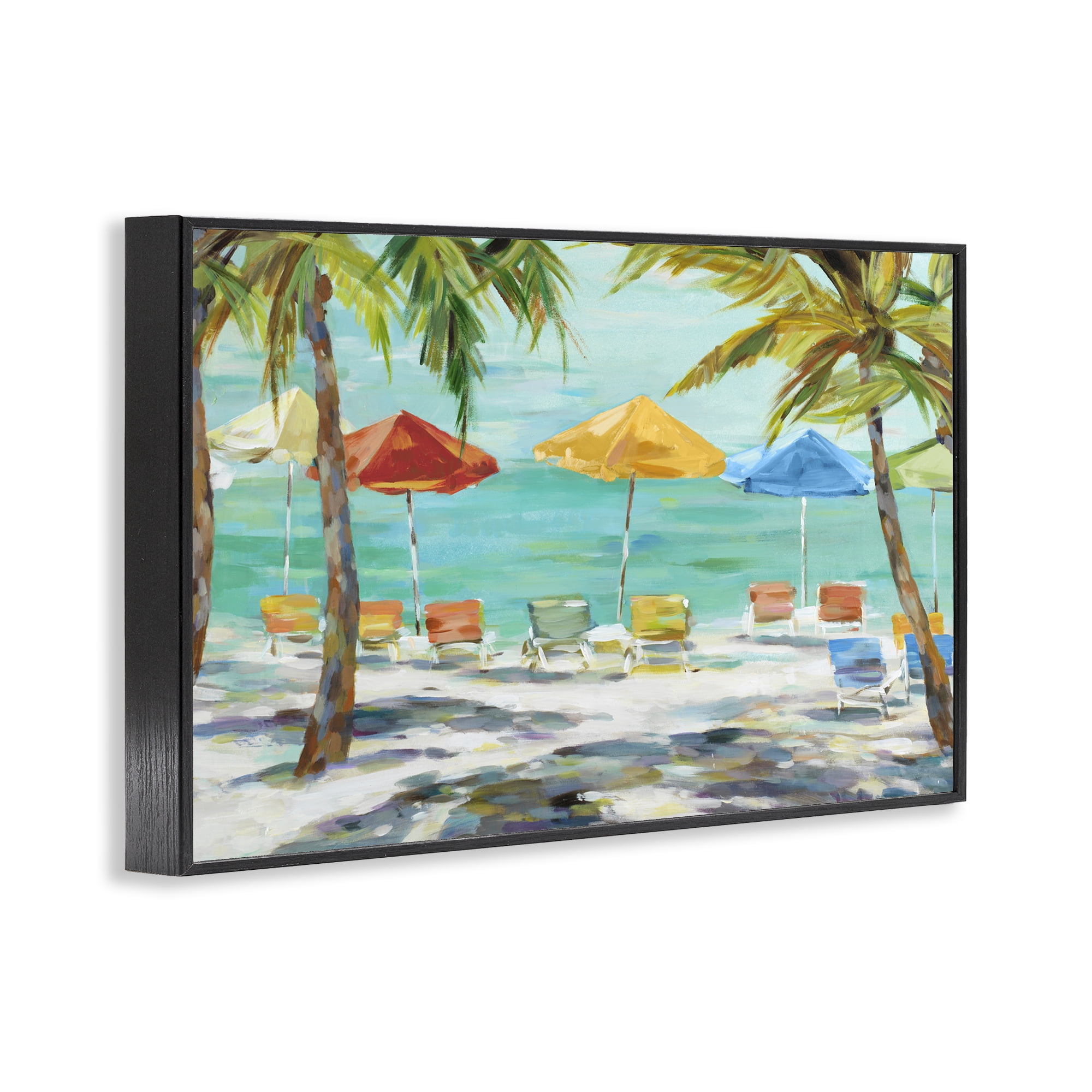 Stupell Industries Umbrellas Under the Palms Black Framed Giclee Art, design by Lorenzo Collective
