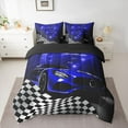 thumbnail image 2 of Homewish Futuristic Racing Car Bedding Comforter Set 7pcs for Boys, Cartoon Navy Automobile Queen Bedding Sets, Buffalo Plaid Reversible Queen Sheet Sets, Luxury Bedroom Decor, 2 of 7