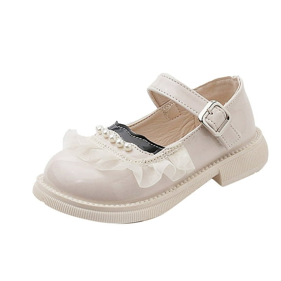 Otqutp Casual Flower Girls Dance Shoes Fashion Spring Summer Children Casual Shoes Girls Leather Shoes Dress Shoes Comfortable Pearl Lace Buckle Solid Color