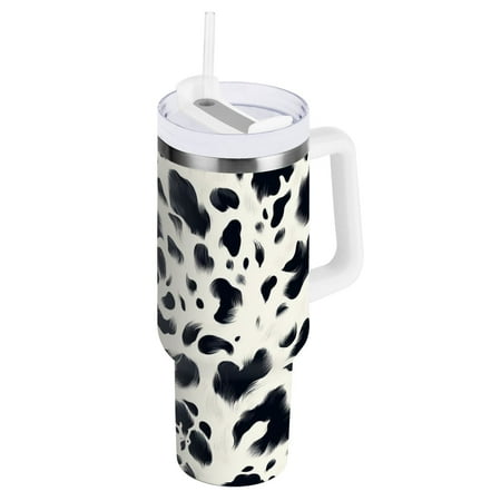 

JSTEL Cow Prints 30 oz Tumbler Stainless Steel Water Bottle Vacuum Insulated Cup with Straw Lid & Handle For Travel Car Cup Holder