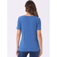 thumbnail image 3 of DARING DIVA Women's Cowl Neck Ruched Short Sleeve Tops with Button Decor S Blue, 3 of 6