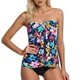 thumbnail image 2 of 2Piece Tankini Bathing Suits for Women Halter Bandeau Swim Top with Bottom Tummy Control Swimsuit Floral Print Briefs Navy L, 2 of 4