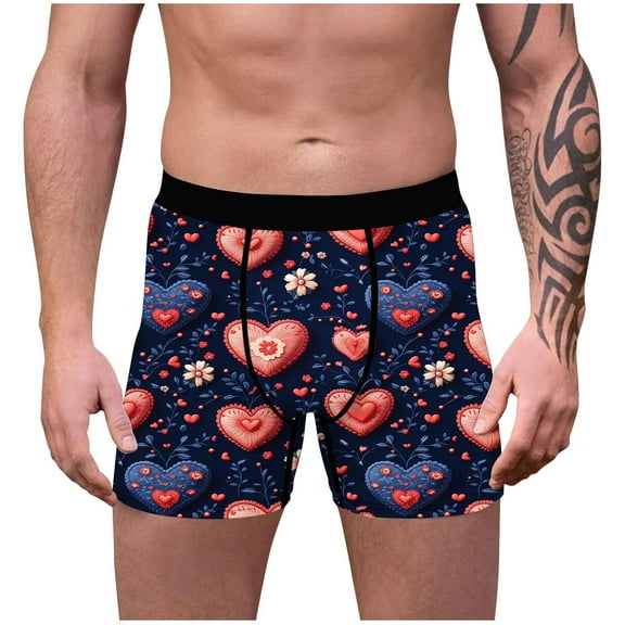VgaVtl Mens Plus Size Boxers Valentines Underwear Men Stretch Athletic Boxer Briefs Heart Print Underpants,Pink S