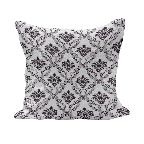 Damask Fluffy Throw Pillow Cushion Cover, Traditional Complex Chained Double Face Damask Lines Internal Pattern Illustration, Decorative Square Pillow Case, 20" x 20", Brown White, by Ambesonne