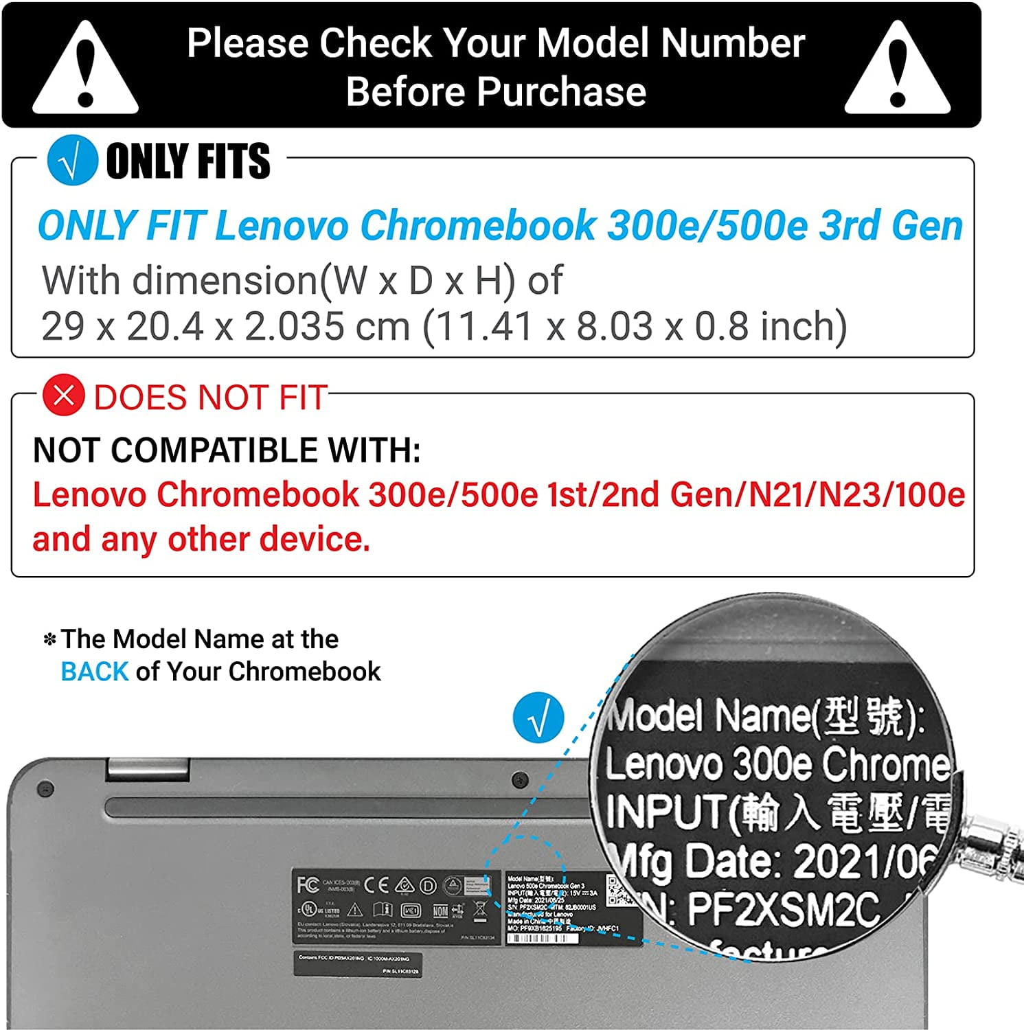 iBenzer Hexpact Case for Lenovo 300e/300w/500e/500w Gen 3 Chromebook 2-in-1 11", Heavy Duty Case for K-12 Students, Protective Case with Screen Lock, BK, W-LNV300E3-BK