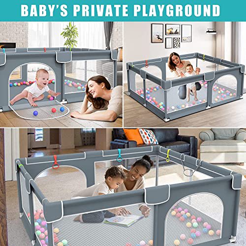 Baby Playpen, 79 x 63 Inches Extra Large Playpen with 50 PCS Ocean