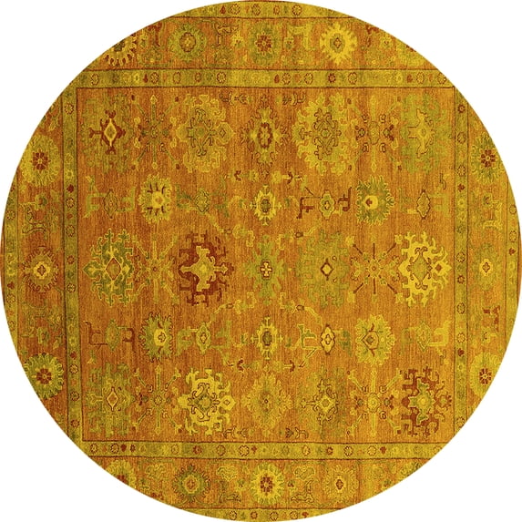 Ahgly Company Indoor Round Oriental Yellow Industrial Area Rugs, 4' Round