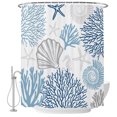 thumbnail image 2 of Navy Blue Gray Coastal Shower Curtains for Bathroom, Summer Beach Coral Shell Ocean Waterproof Fabric Shower Curtain, Decorative Bathroom Curtain for Bathtub, 72"x72" , No Hooks Included, 2 of 9