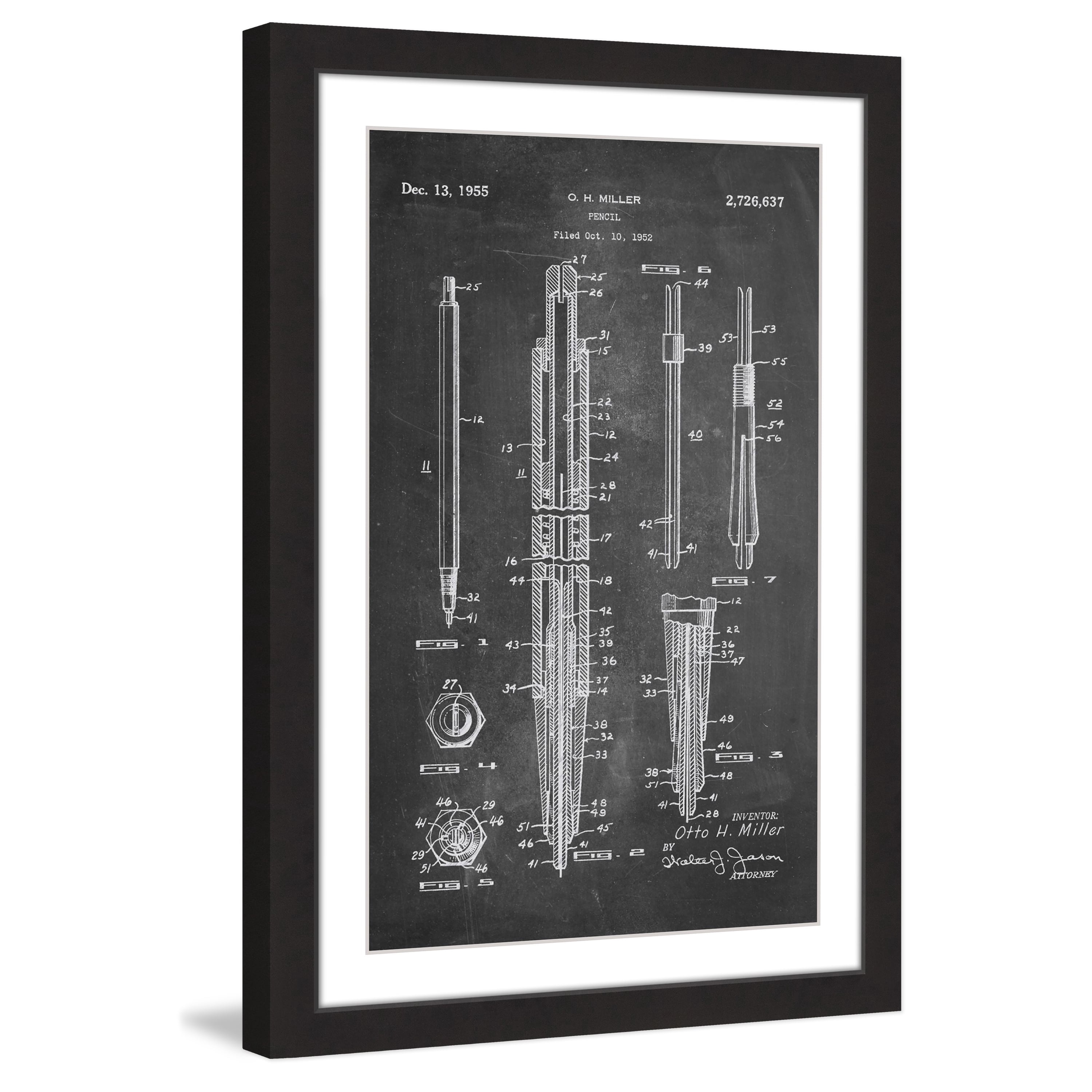 "Pencil 1955 Chalk" Framed Painting Art Print, 16" x 1.5"