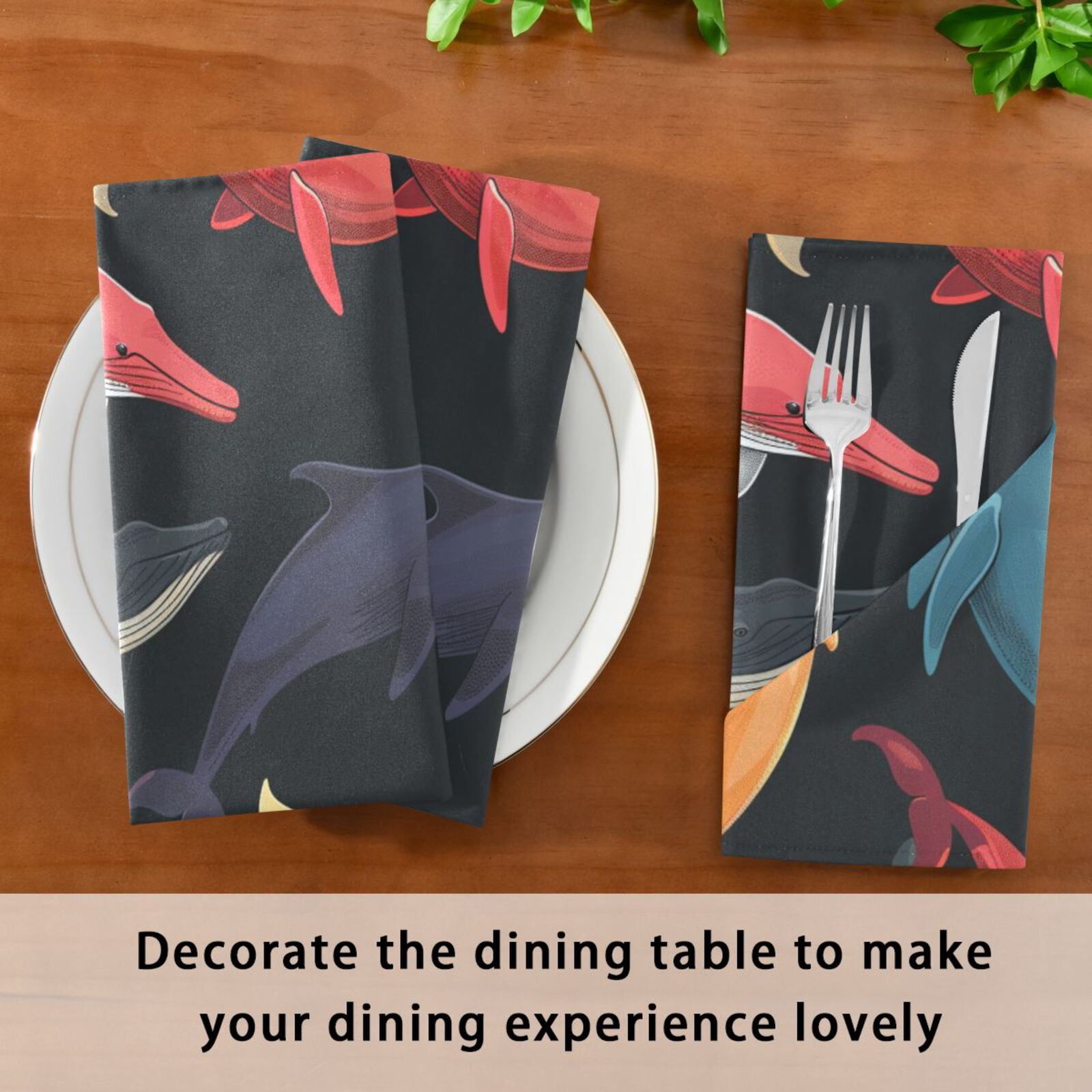 JSTEL Colorful Whale Cloth Napkins Set of 6, 20x20 Inch Washable and Reusable Napkin for Decoupage Dinner Party Everyday Use