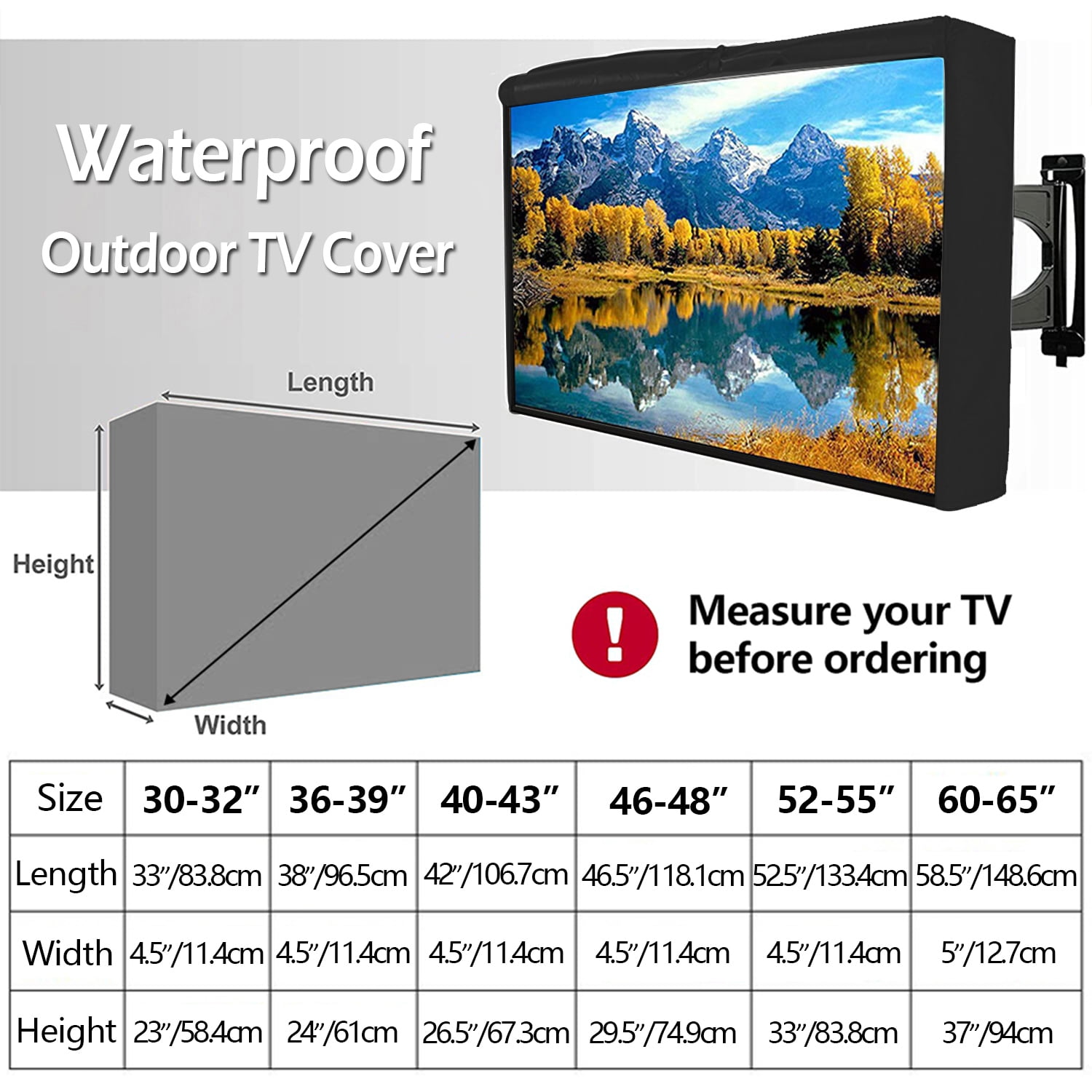Outdoor TV Cover for 52 inch-55 inch Flat Screens, Iclover Weatherproof Weather Dust Resistant television Protector with Waterproof Remote Pocket 