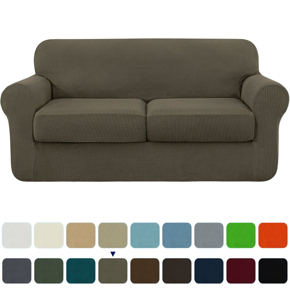 Subrtex Textured Grid Stretch Sofa Cover Couch Slipcover with Separate Cushion Cover(Olive Drab