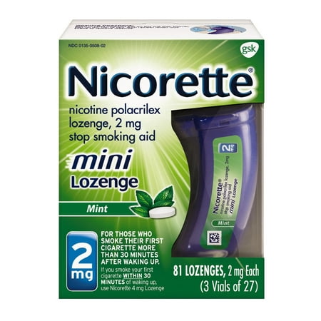 Mini  Nicotine Lozenge Stop Smoking Aid, 2 mg, Mint Flavored Smoking Cessation Product, 81 Count Nicorette - 2