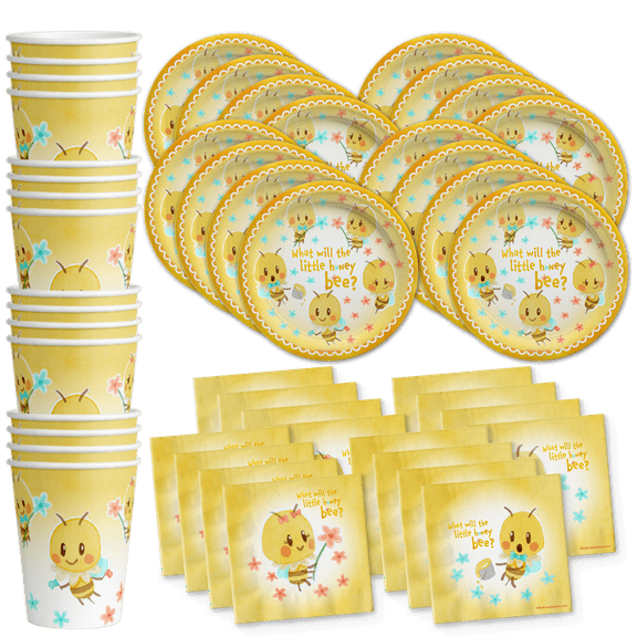 What Will the Little Honey Bee? Gender Reveal Party Supplies Set Plates Napkins Cups Tableware Kit for 16