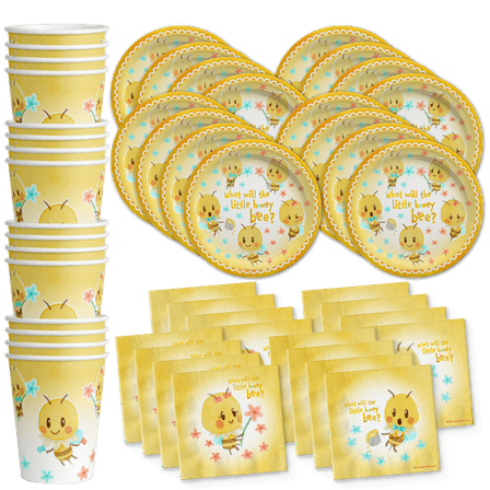 What Will the Little Honey Bee? Gender Reveal Party Supplies Set Plates Napkins Cups Tableware Kit for 16