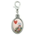 thumbnail image 1 of Cute Elephant Holding a Heart Shaped Balloon Antiqued Bracelet Pendant Zipper Pull Oval Charm with Lobster Clasp, 1 of 4