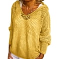 thumbnail image 2 of Women's V Neck Sweater Long Sleeve,Hollow Out Knit Hoodies Crochet Top Beach Lightweight Blouse Yellow S, 2 of 8