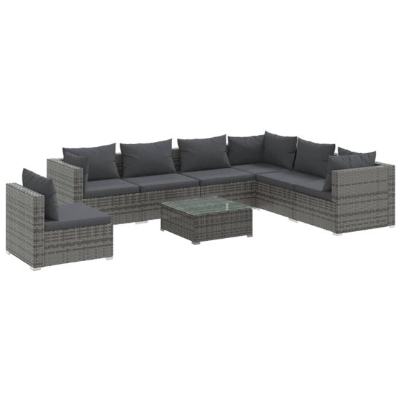 vidaXL 8 Piece Patio Lounge Set with Cushions Poly Rattan Gray