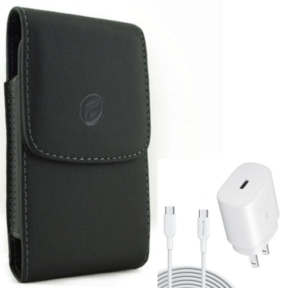 Leather Case Belt Clip w PD Type-C 25W Fast Home Charger for Samsung Galaxy A73 5G,A13 5G,A03s Phones - Holster Cover Pouch Vertical, 6ft USB-C Cable Quick Power Adapter