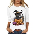thumbnail image 2 of Tops for Women Plus Size Halloween Pumpkin 3/4 Sleeve Printed Round Neck T-shirt Loose Top Multicolor XXXXL, 2 of 4