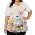 thumbnail image 2 of Easter Scrubs for Women Bunny and Eggs Printed Short Sleeve Medical Nurse Uniform V Neck Holiday Scrub Tops with Pocket Light pink M, 2 of 5