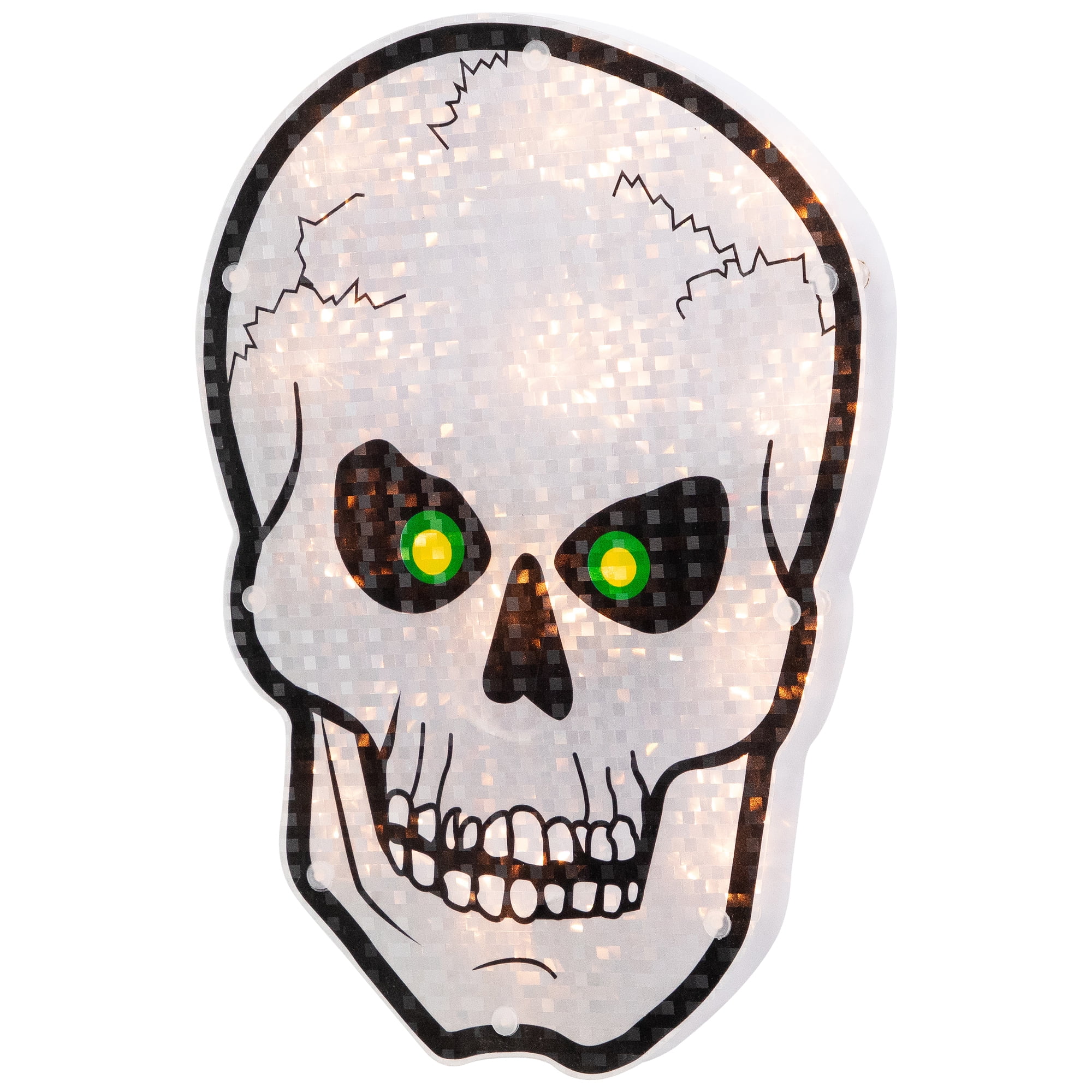 Northlight Lighted Holographic Halloween Skull Window Silhouette - 12" - Clear Lights