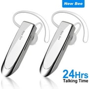 New Bee 2PC Bluetooth Headphones V5.0 Wireless (24H Talk Time/180D Standby) w/Mic, Dual Device Connectivity for iPhone/Android/Samsung/Laptop, Business Trucker Headsets,White