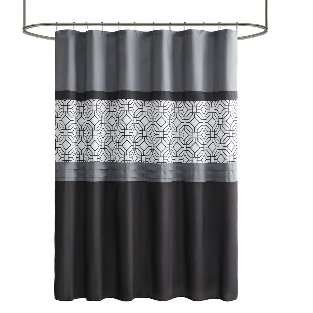 MAYEERTY Embroidered and Pieced Shower Curtain, Machine-Washable, Black+Grey