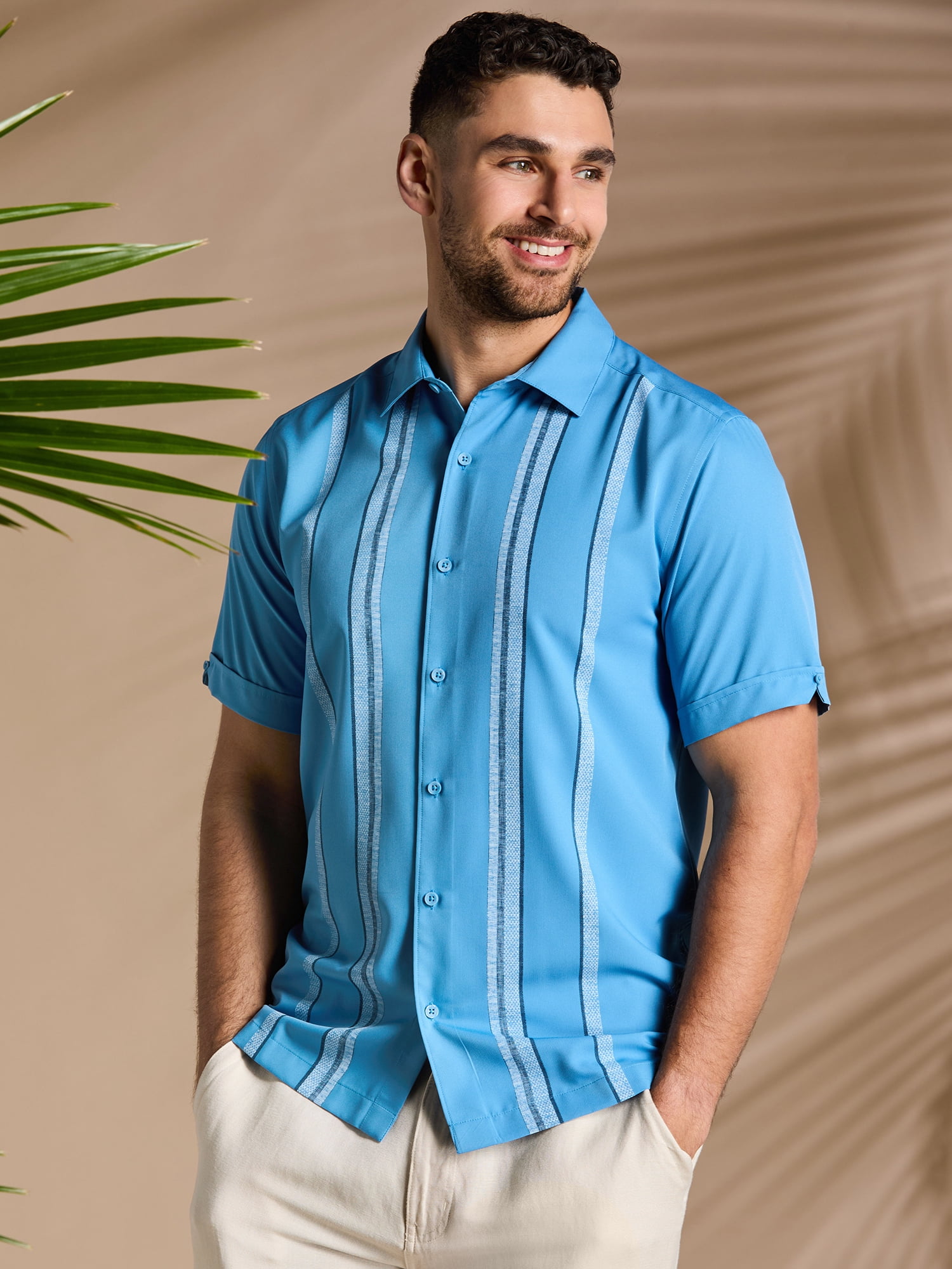Cafe Luna Men's and Big Men's Stripe Panel Short Sleeve Shirt, Sizes S-5XL