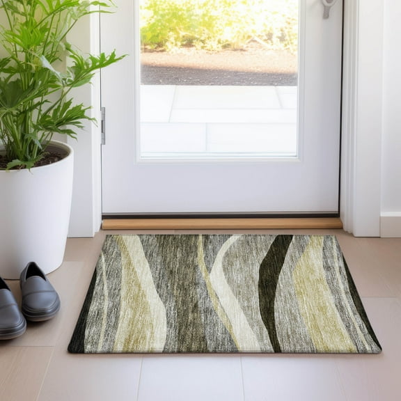 Addison Rugs Chantille Indoor/Outdoor Transitional Swirls Taupe Washable Rectangle Rug, 1'8" x 2'6"