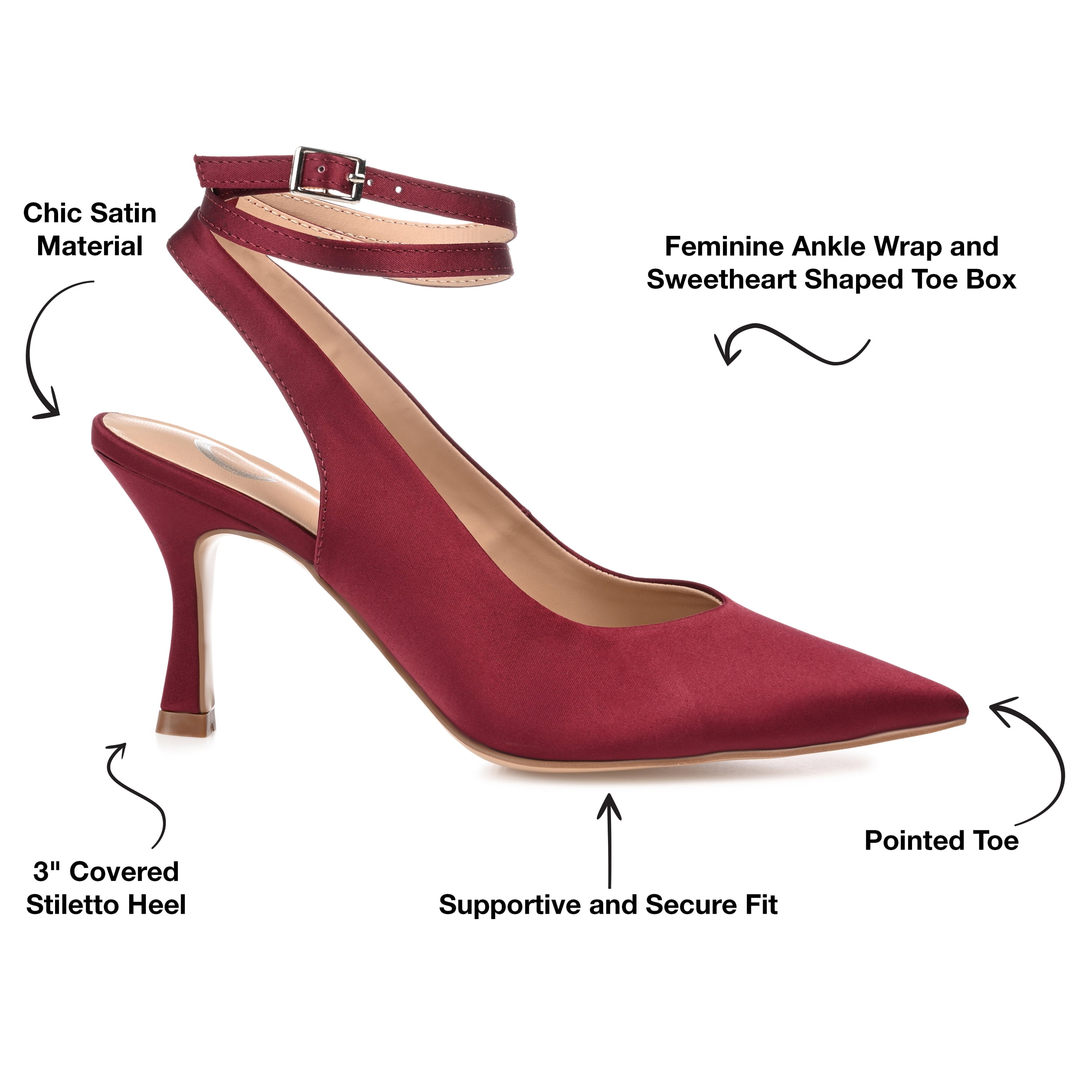 Journee Womens Marcella Buckle Mid Stiletto Pointed Toe Pumps, Widths Available