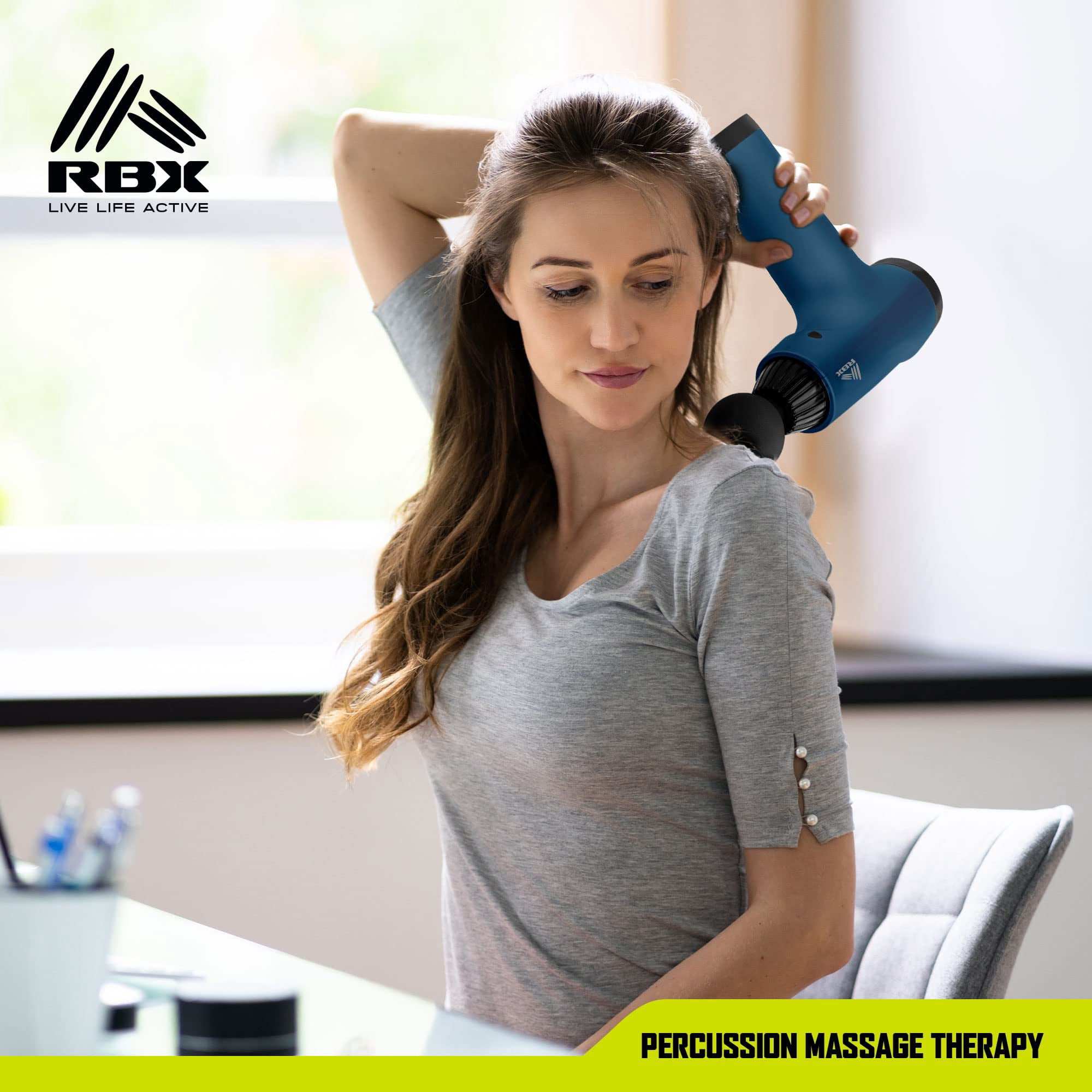 RBX AccuPoint Massage Gun, Deep Tissue Percussion & Muscle Massager for Athletes, Quiet Electric Sport Massager, Portable Massager for Pain Relief, Relaxation, and Muscle Fatigue (Blue)