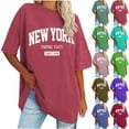 thumbnail image 1 of Fanxing T-Shirts Graphiques New York pour Femmes T-Shirts Oversize Coupe Ample Col Rond Manches Courtes T-Shirts Décontractés Épaules Tombantes Tops d'Été Vert Armée,m, 1 of 6