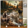 thumbnail image 4 of Deer Moose Elk Woodland Shower Curtain Sets 4-Piece Waterproof Polyester 72x72 Inch, Rustic Lodge Theme with Non-Slip Bath Mat & Toilet Cover, Includes 12 Hooks, 4 of 7