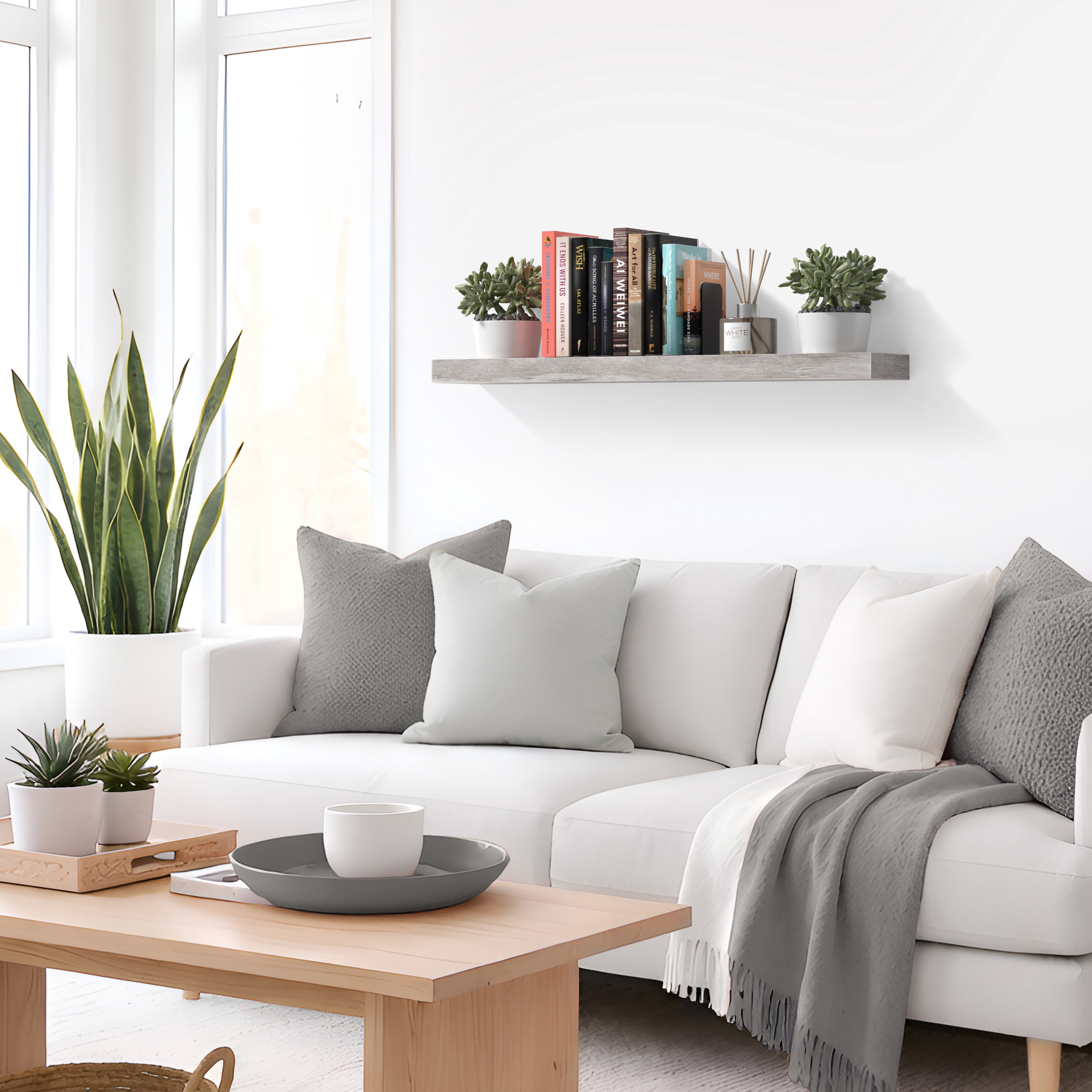 Sorbus 35" Floating Wall Shelf, Graywood, Invisible Brackets, Bathroom, Bedroom & Home Decor