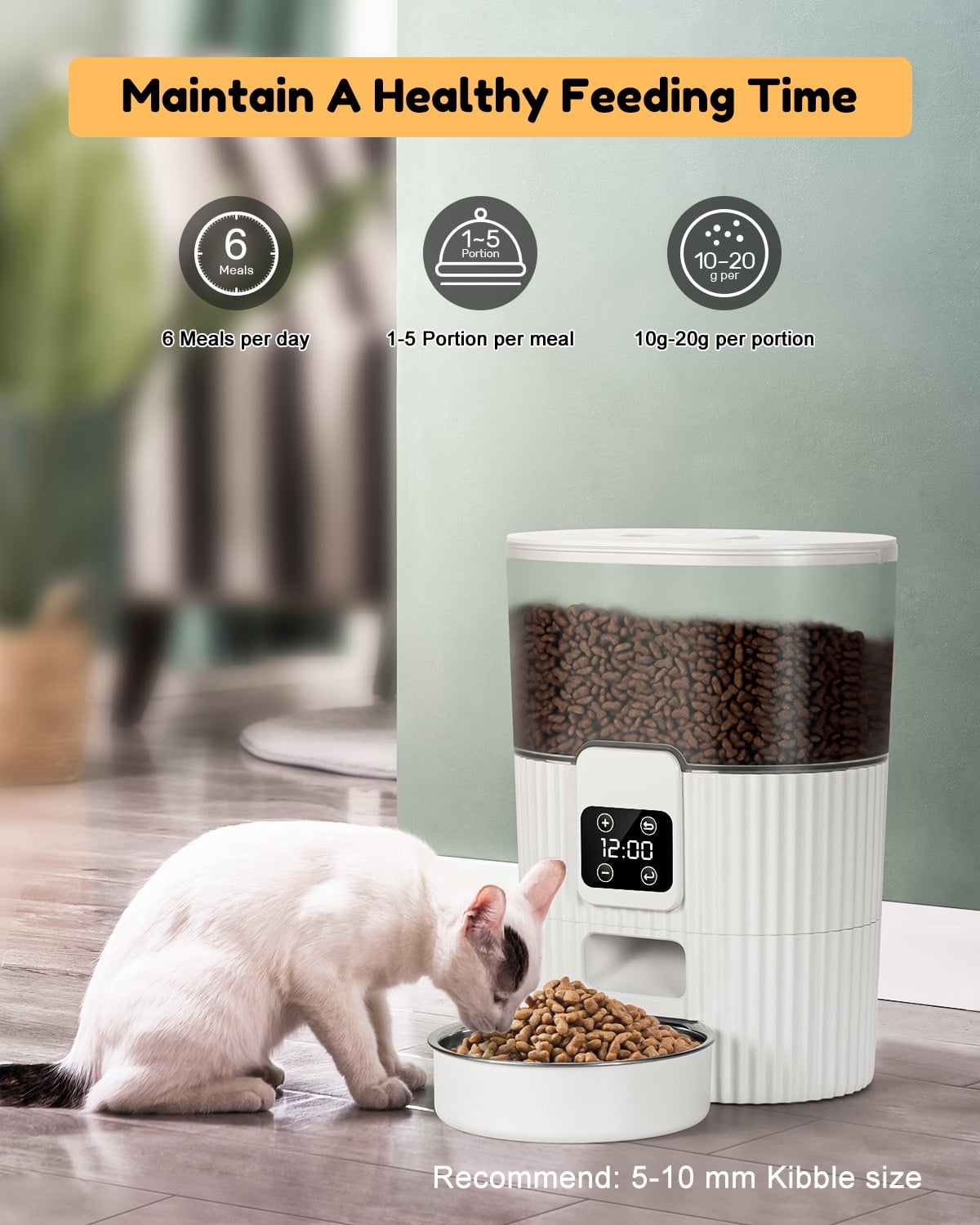 Kidsjoy Automatic Cat Feeder, 3.5L Dual Power Pet Feeder Automatic Dry Food Dispenser, Control 1-4 Meals a Day, Automatic Dog Feeder