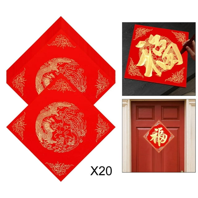 20 Piezas Papel Xuan Rojo Chunlian Decorativo para Año Nuevo Chino DIY Escritura de Fu Decoración de Primavera para Puerta Adecuado para Hogares Regalos Negocios Fiestas 20 piezas 23 cm