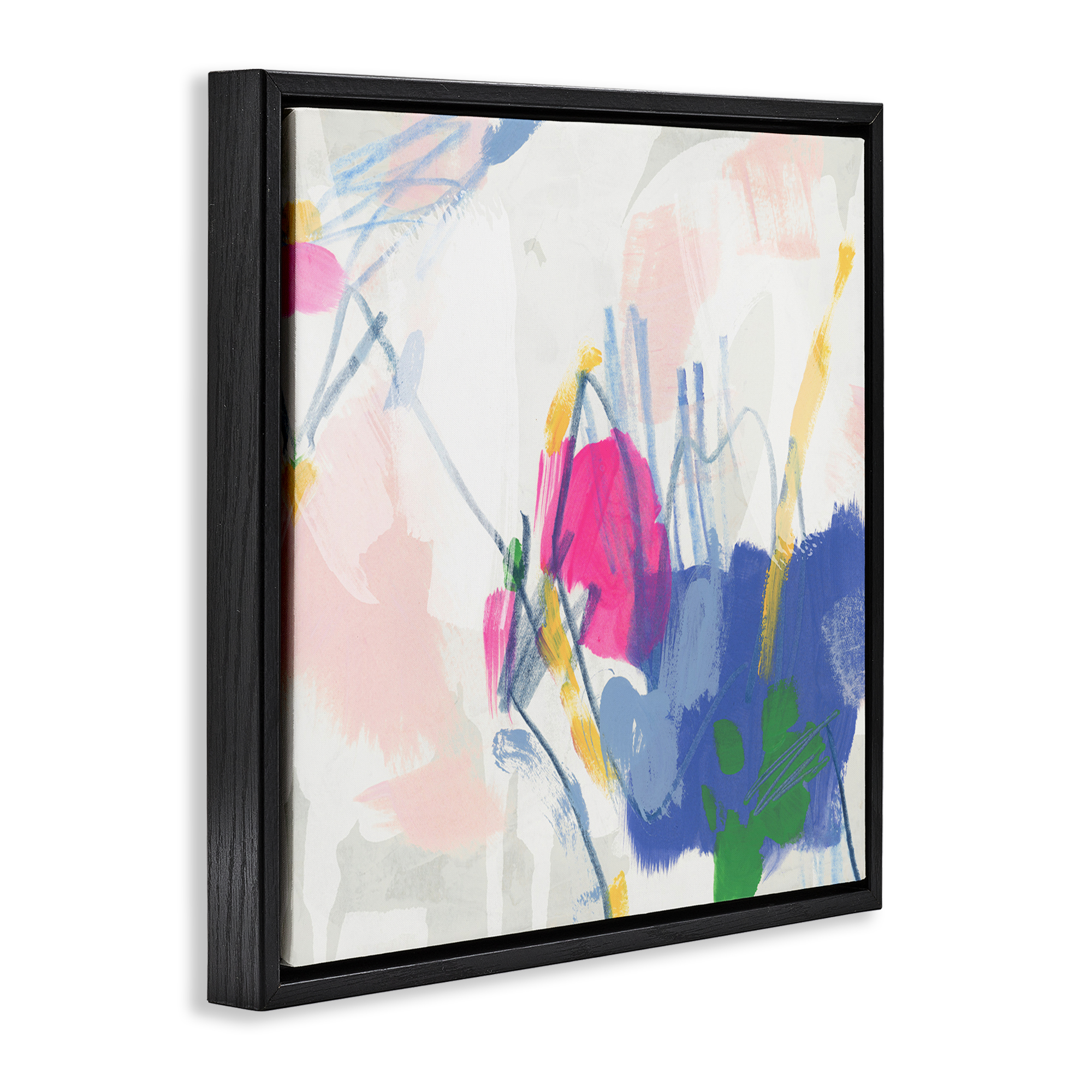 Stupell Industries Blue & Pink Abstract Scribble Abstract Painting Black Floater Framed Canvas Art Print Wall Art, 18 x 18