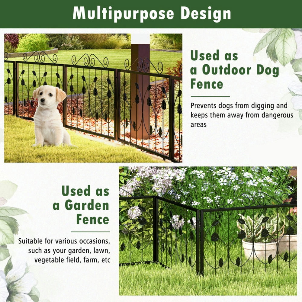 Spaco Outdoor Decorative Fence with 8-Panel Animal Barrier, Decorative Garden Fence with Sharp Bottom Legs, Decorative Fenc for Outdoor as Porch, Yard, Black