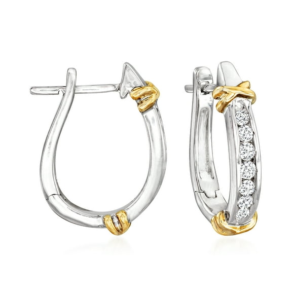 Ross-Simons 0.25 ct. t.w. Diamond Hoop Earrings in Sterling Silver With 14kt Yellow Gold, Women's, Adult