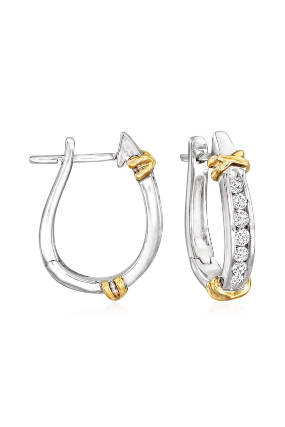 0.25 ct. t.w. Diamond Hoop Earrings in Sterling Silver With 14kt Yellow Gold, Women's, Adult