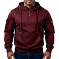 thumbnail image 2 of Domzest Hoodies for Men 1/4 Zipper Big and Tall Long Sleeve V Neck Hoodie Casual Winter Fleece Hooded Hoodies Lightweight Sport Tracksuit with Arm Zip Pocket Wine 3XL, 2 of 5