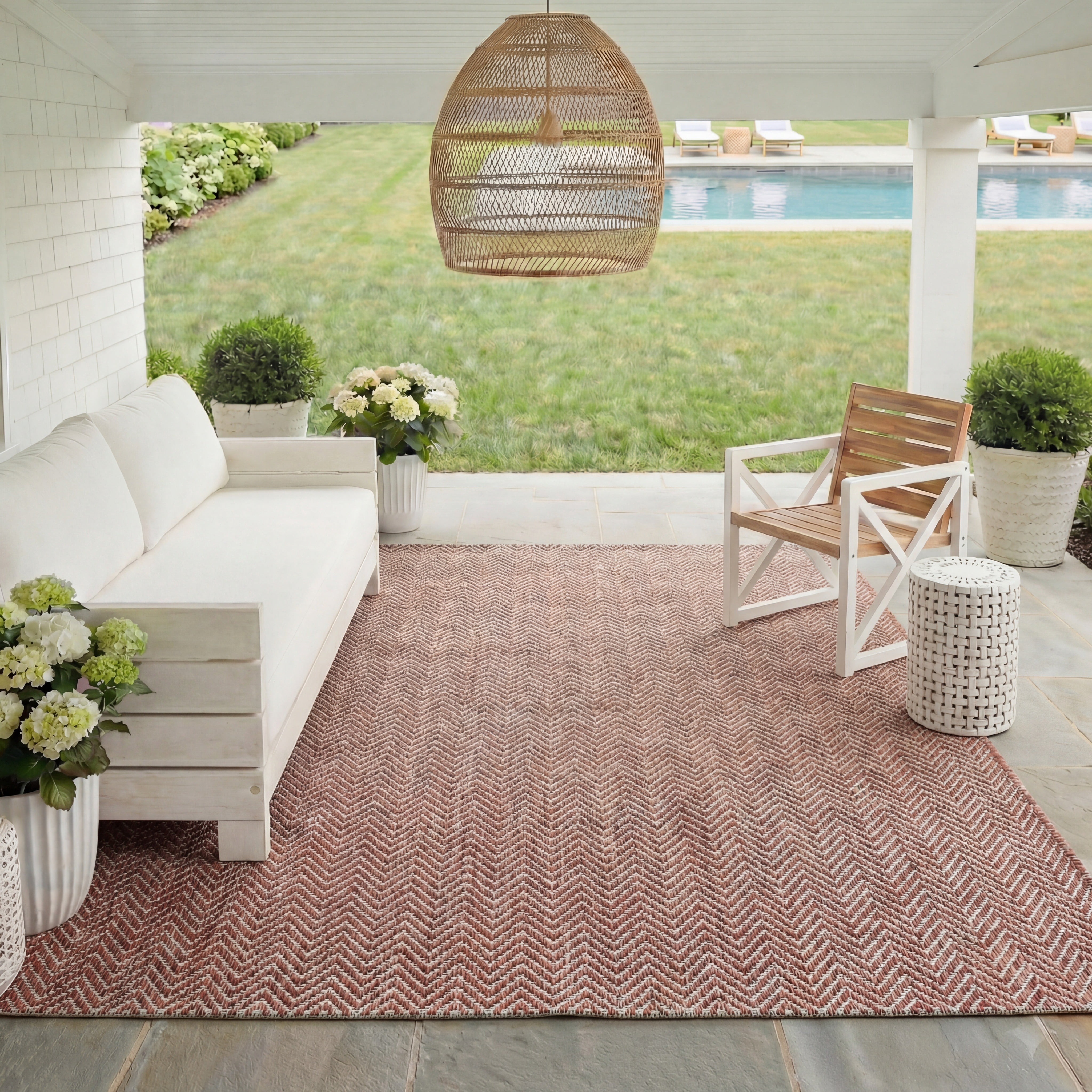 Safavieh Courtyard Blazhe Chevron Indoor/Outdoor Area Rug, Red/Beige, 4' x 5'7"