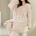 thumbnail image 6 of Women's Coral Fleece Pajamas Sets Long Button Down Hooded Cardigan with Pants Fluffy Cozy 2 Piece Pjs Set Homewear Womens Clothes, 6 of 7