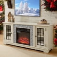 thumbnail image 2 of Fireplace TV Stand for TVs up to 65", Paproos Farmhouse TV Stand with 18" Electric Fireplace, Entertainment Center Televison Console Table with Realistic Stacked Stone & Adjustable Shelves, White, 2 of 14