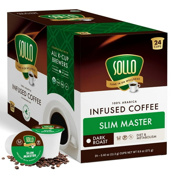 Sollo Slim Coffee Pods, Dark Roast, Compatible w/ K-Cup Brewers, 24 Ct