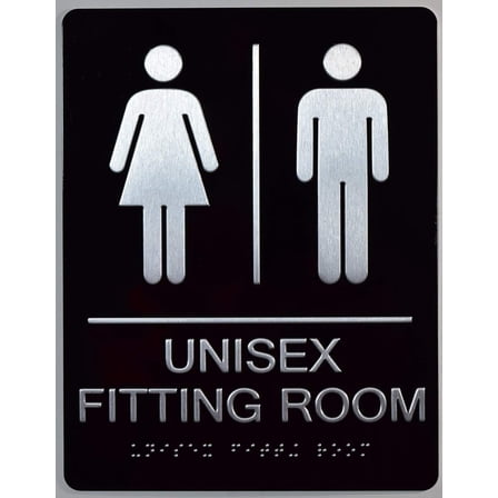 Unisex Fitting Room Sign Compliant Sign. 6"x9" Sign -(Aluminum, Black, Size 6x9) The Sensation line