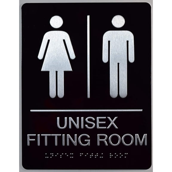Unisex Fitting Room Sign Compliant Sign. 6"x9" Sign -(Aluminum, Black, Size 6x9) The Sensation line